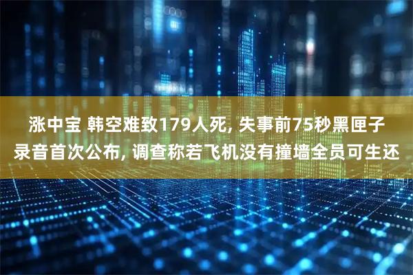 涨中宝 韩空难致179人死, 失事前75秒黑匣子录音首次公布, 调查称若飞机没有撞墙全员可生还